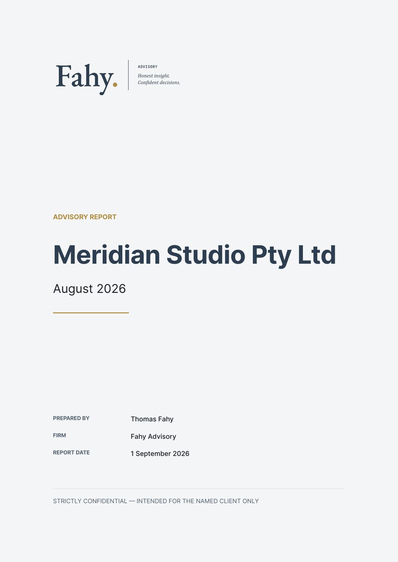 Sample monthly board pack cover — Professional services