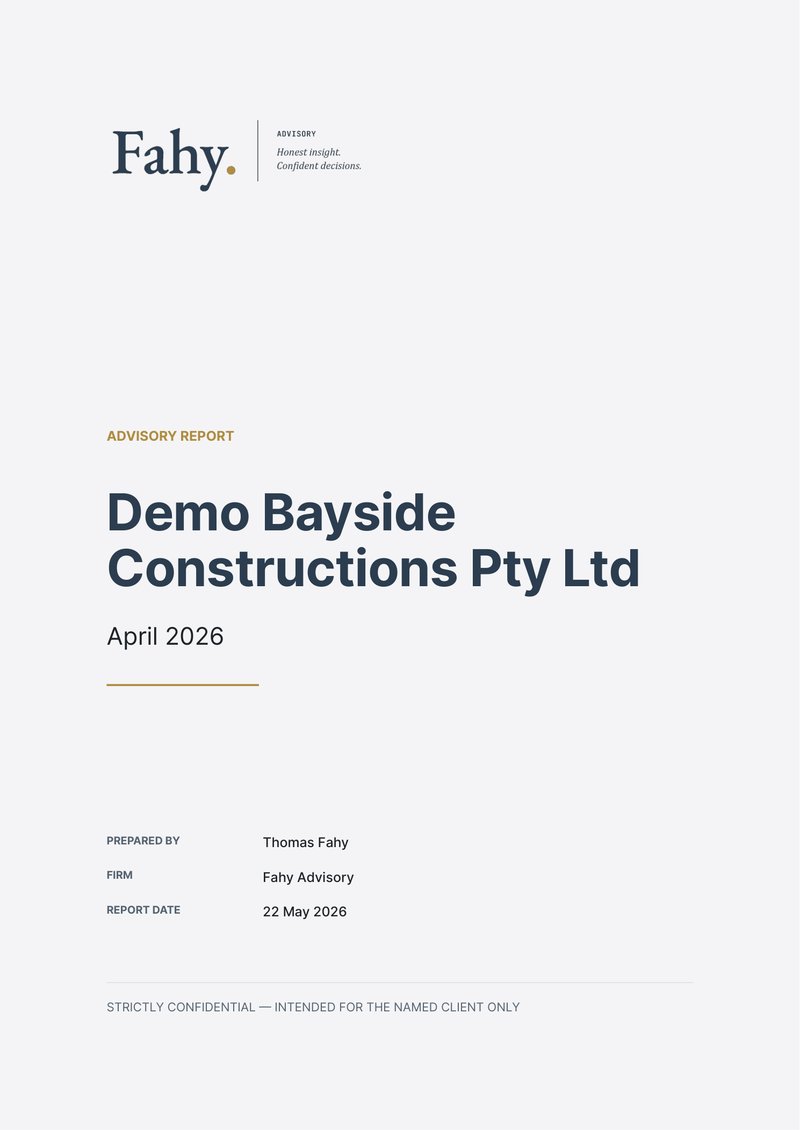 Sample monthly report cover — Fahy Advisory